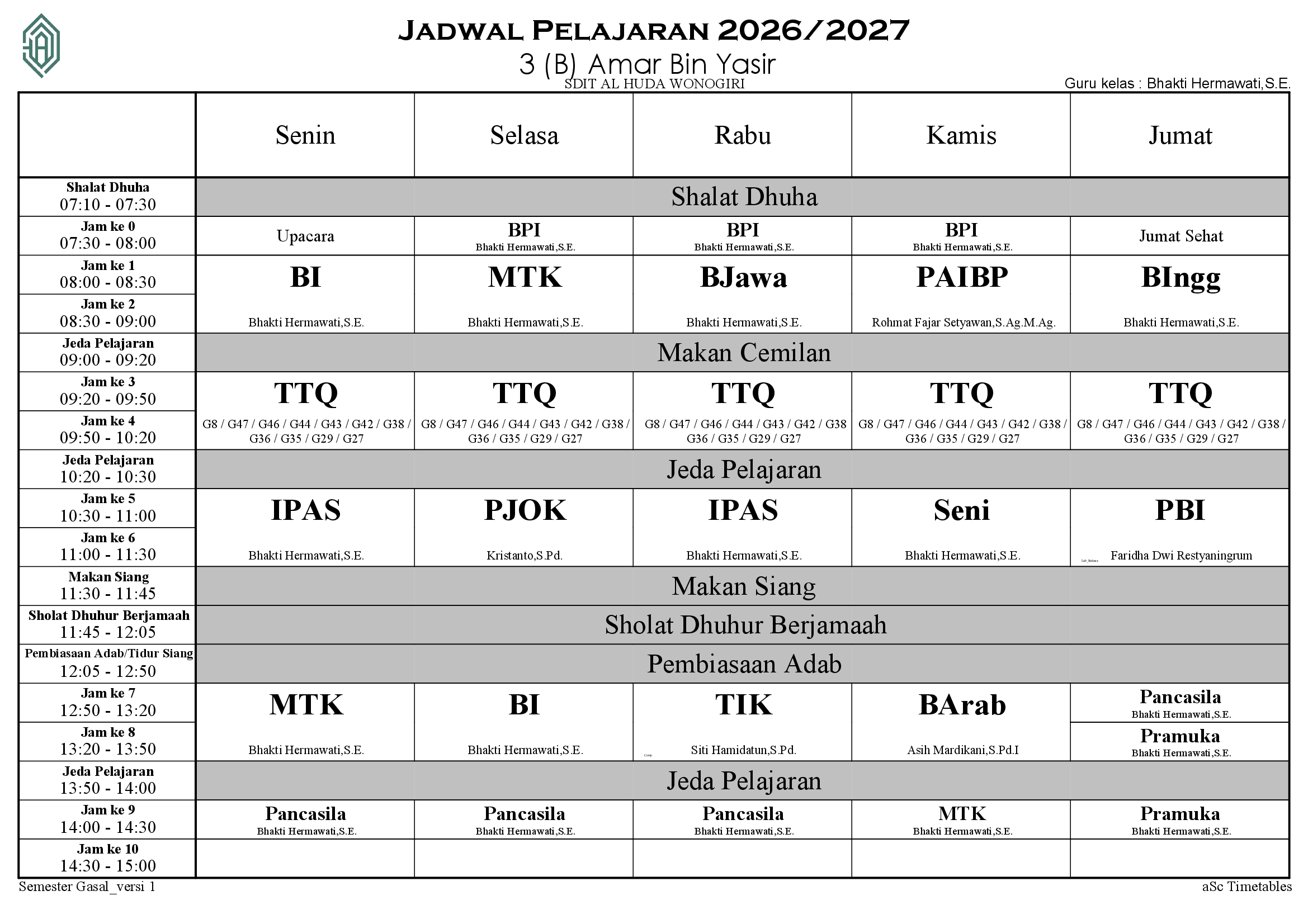 Jadwal 3 (B) Amar Bin Yasir