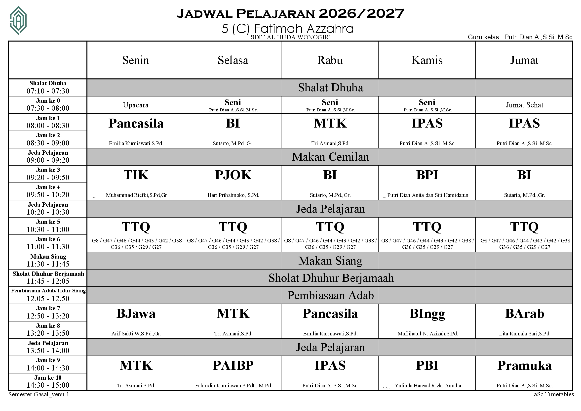Jadwal 5 (C) Fatimah Azzahra