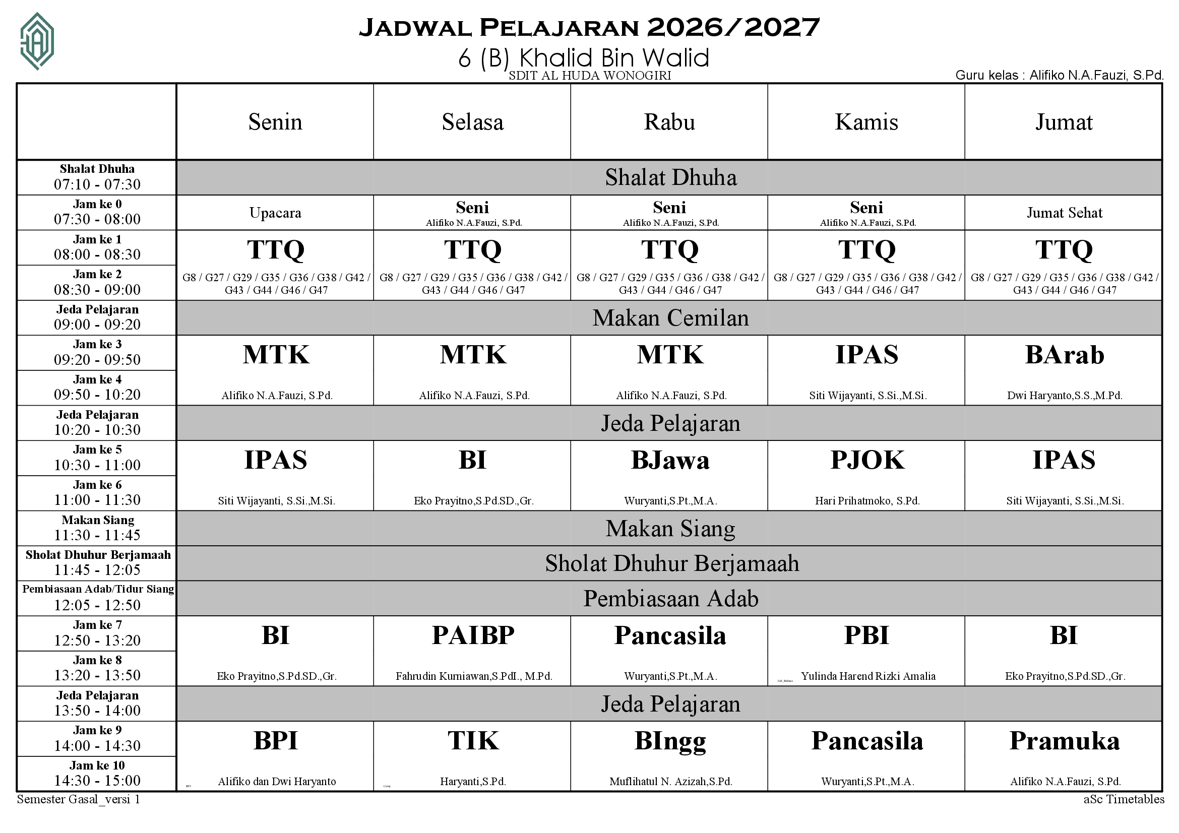 Jadwal 6 (B) Khalid Bin Walid